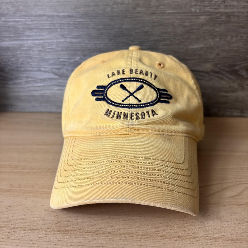 Lake Beauty Minnesota Hat Cap Strap Back Yellow Embroidered Paddles Mens Ouray
